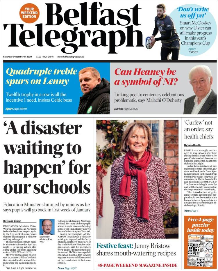 Portada de Belfast Telegraph (Reino Unido)