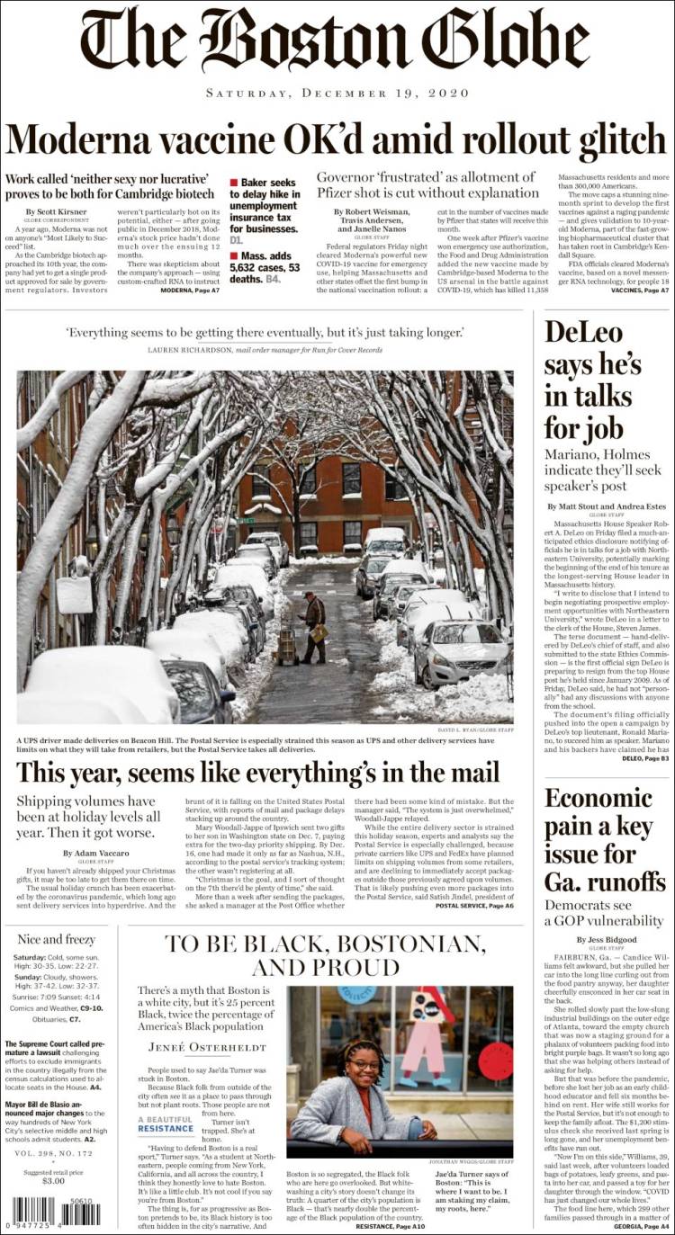 Portada de Boston Globe (USA)