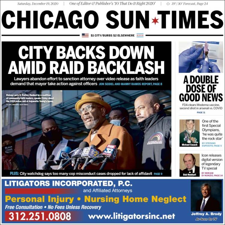 Portada de Chicago Sun-Times (USA)