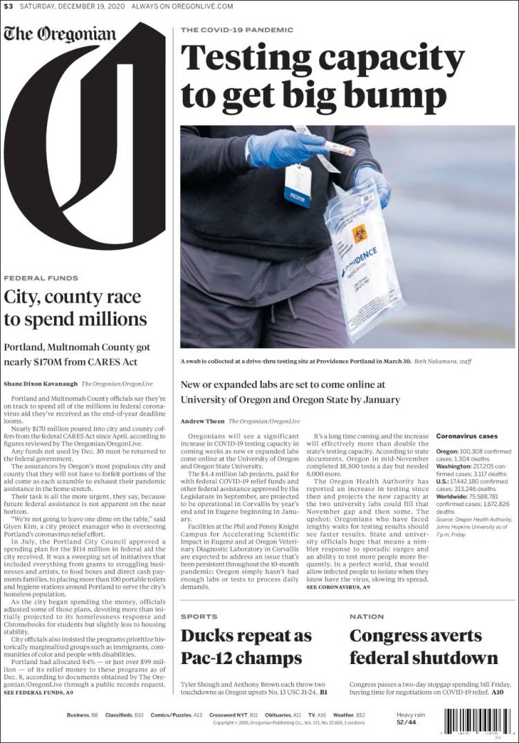 Portada de The Oregonian (USA)