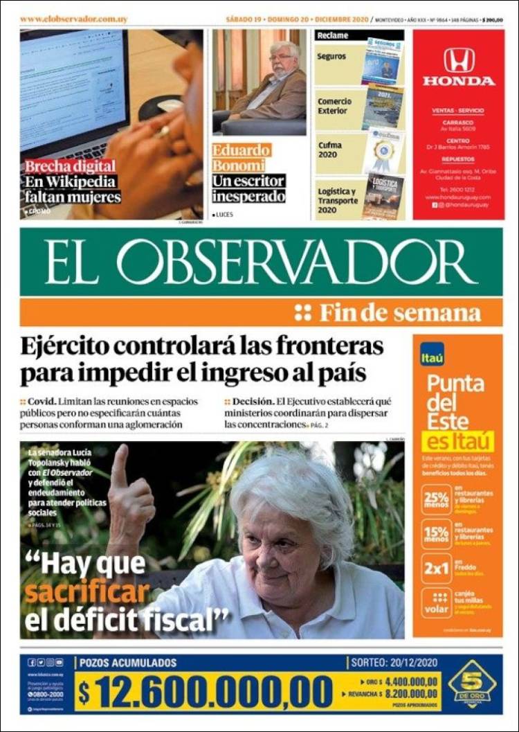 Portada de El Observador (Uruguay)