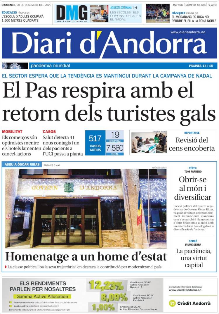 Portada de Diari d’Andorra (Andorra)