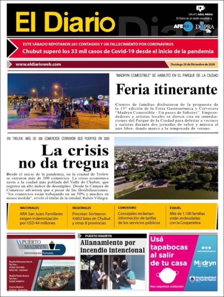 Portada de El Diario de Madryn (Argentina)