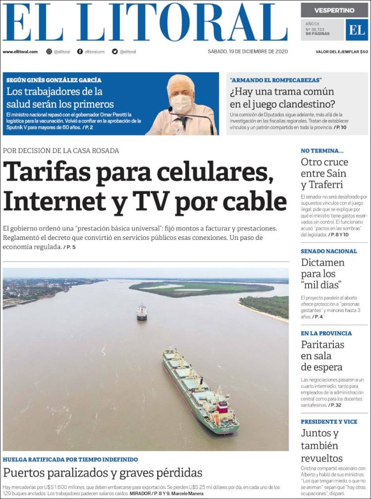 Portada de Diario El Litoral (Argentina)