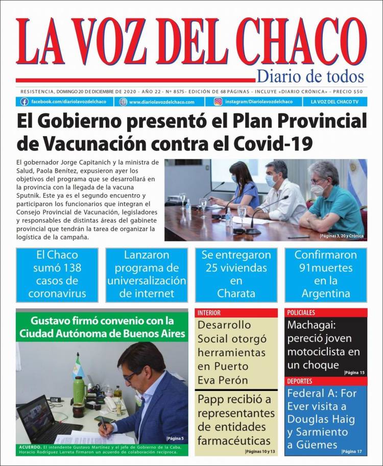 Portada de La Voz del Chaco (Argentina)