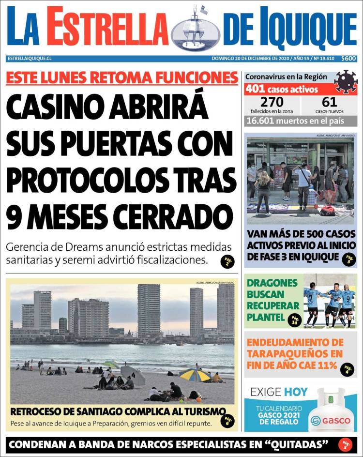 Portada de La Estrella de Iquique (Chile)
