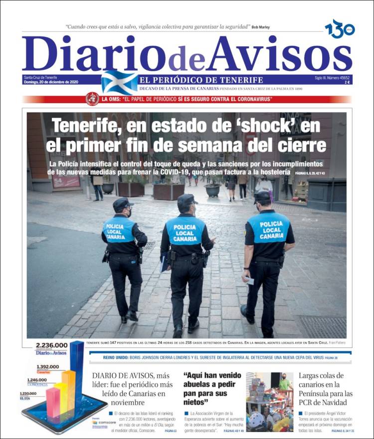 Portada de Diarios de Avisos (España)