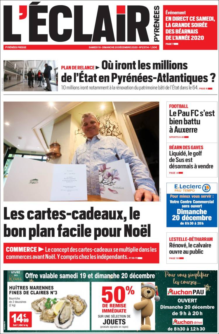 Portada de L'Eclair des Pyrénées (Francia)