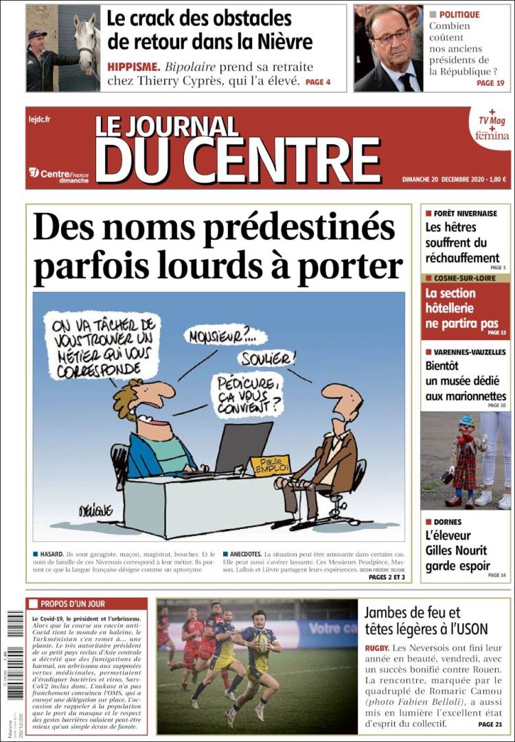 Portada de Le Journal du Centre (Francia)