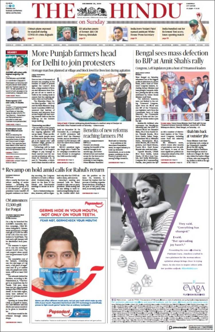 Portada de The Hindu (India)