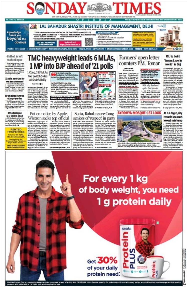 Portada de The Times of India (India)