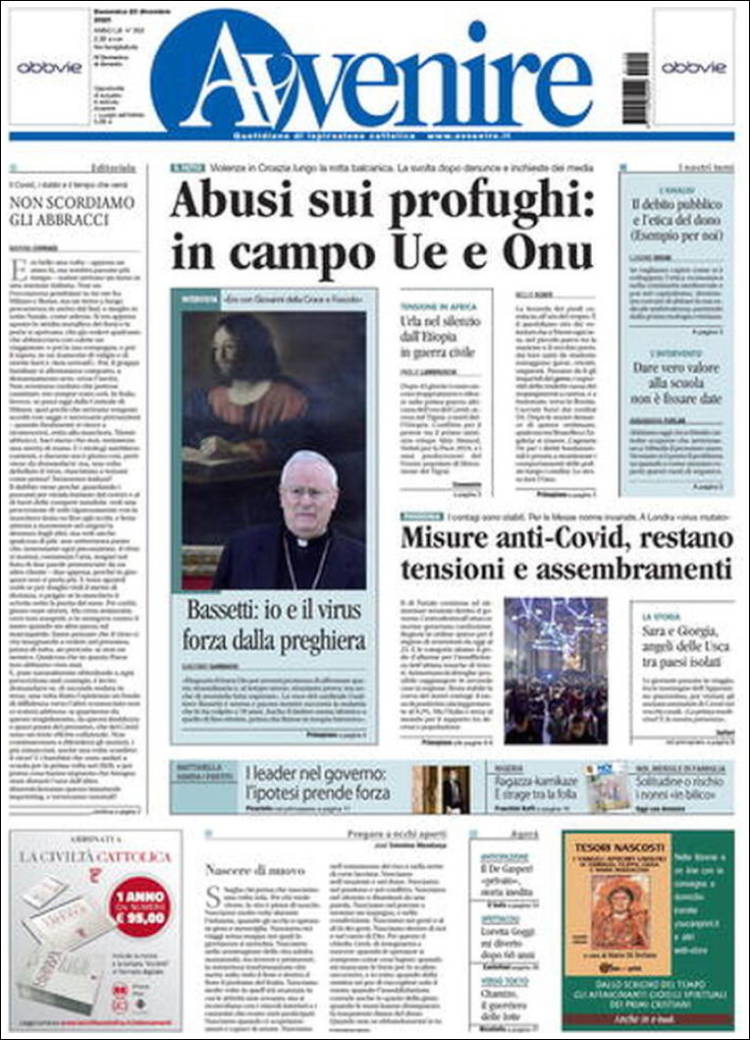 Portada de Avvenire (Italia)