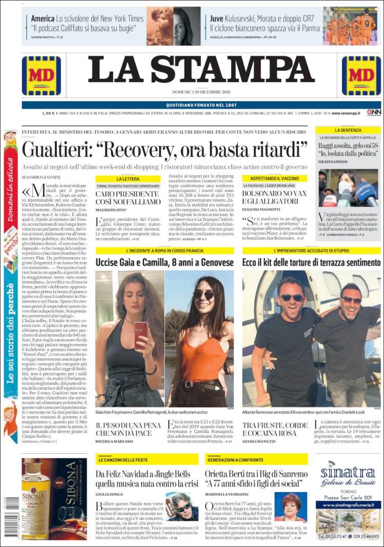 Portada de La Stampa (Italia)