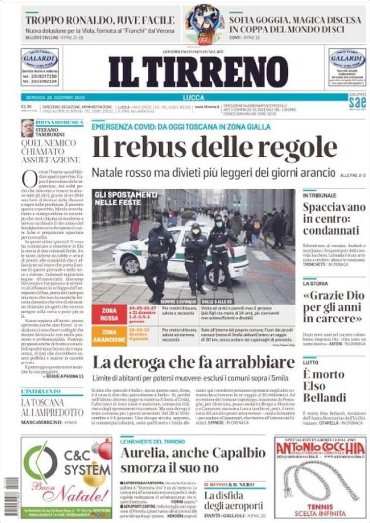 Portada de Il Tirreno (Italia)