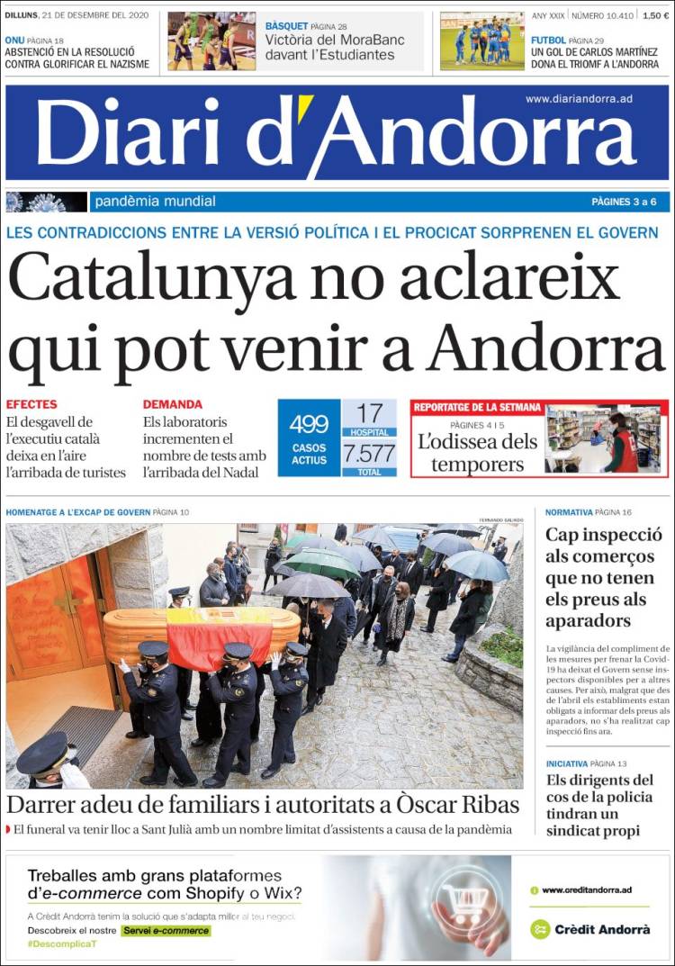 Portada de Diari d’Andorra (Andorra)