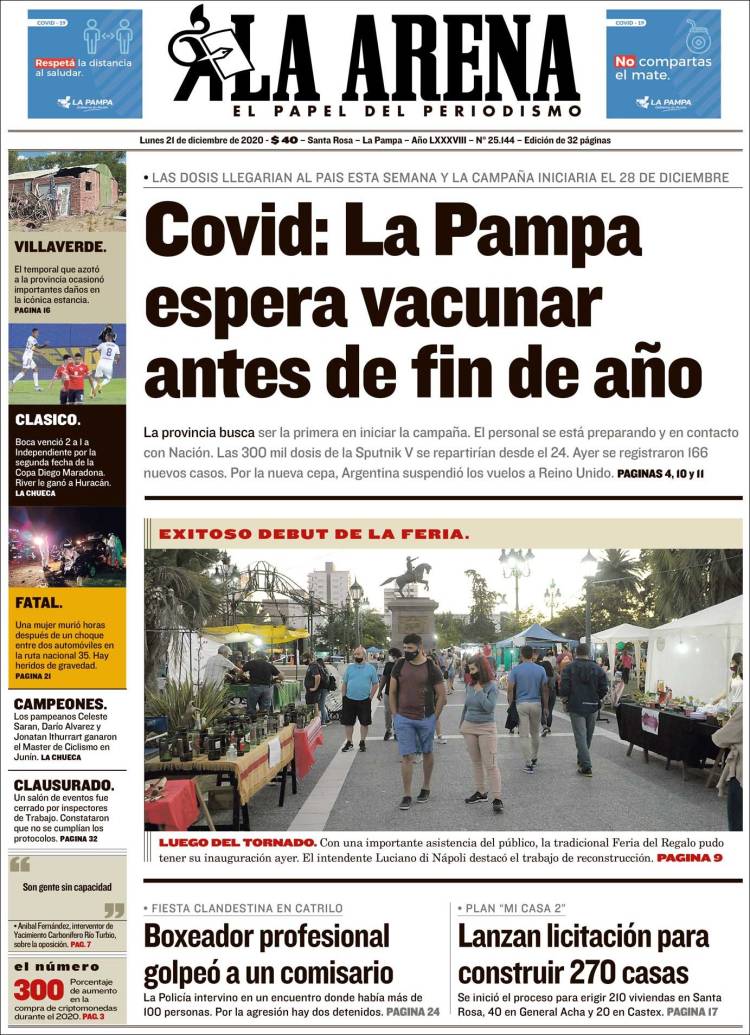 Portada de Diario La Arena (Argentina)