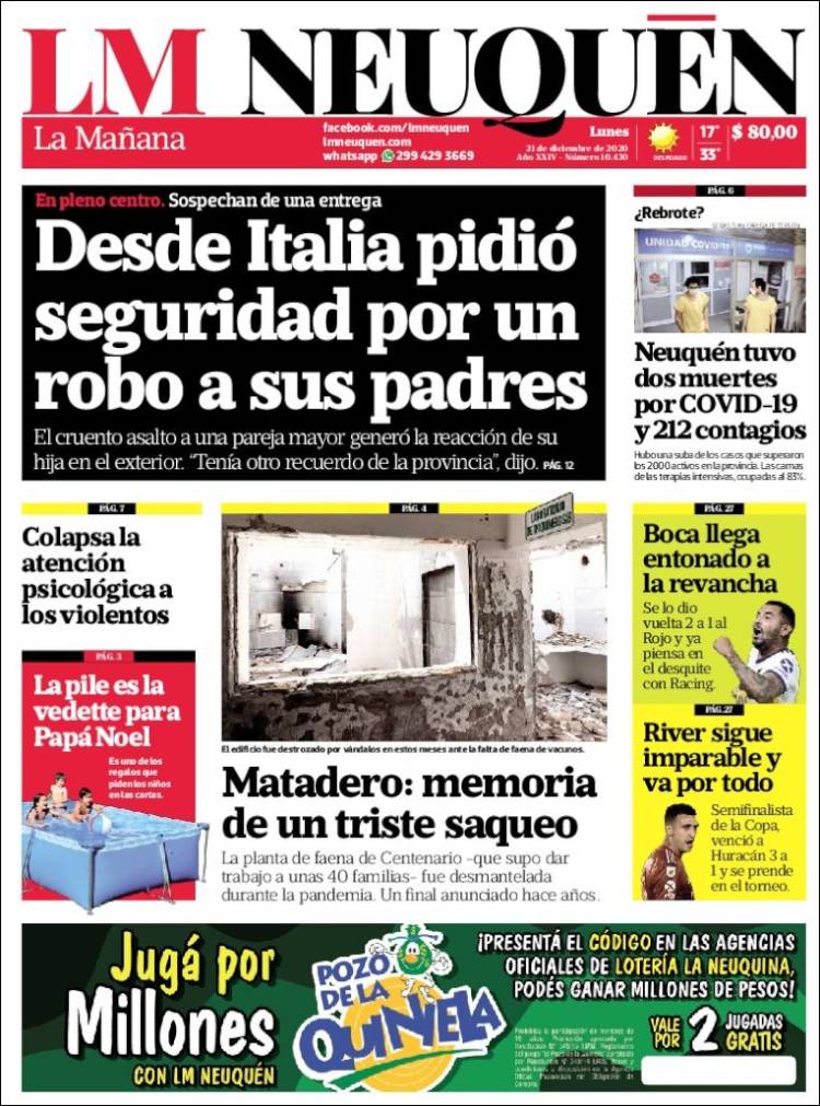 Portada de La Mañanade Neuquén (Argentina)