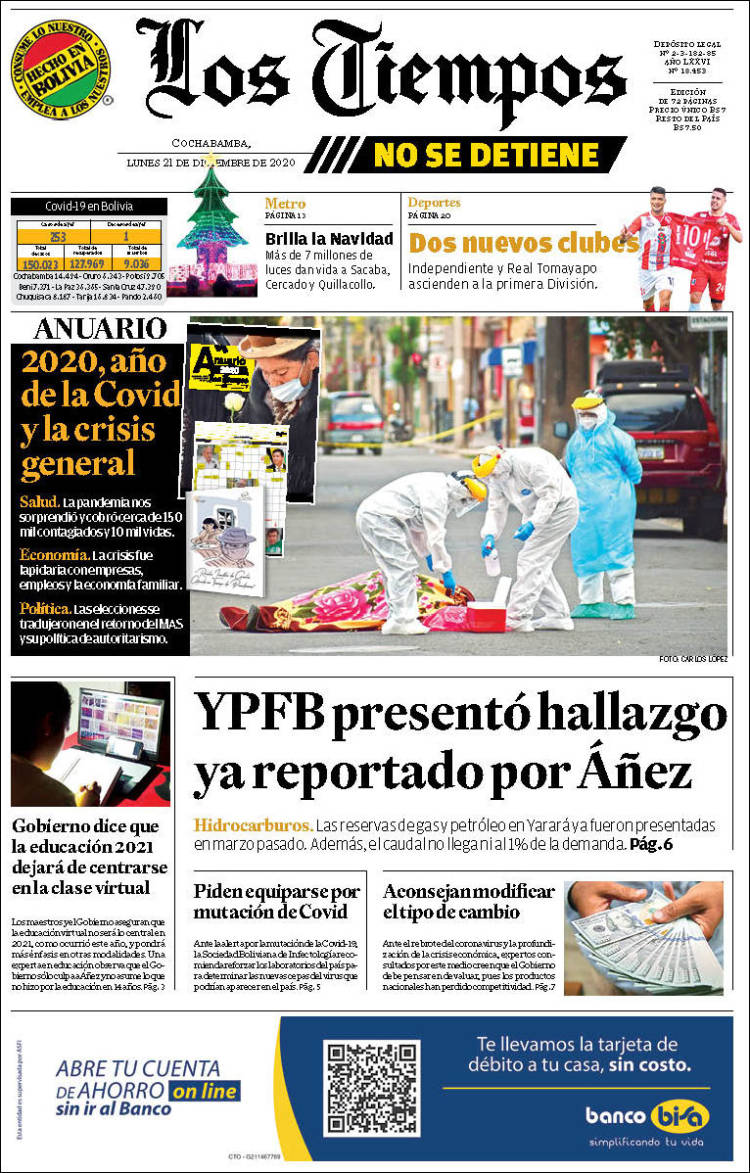 Portada de Los Tiempos (Bolivia)