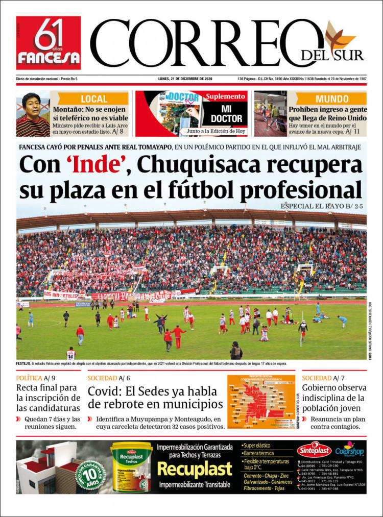 Portada de Correo Sur (Bolivia)
