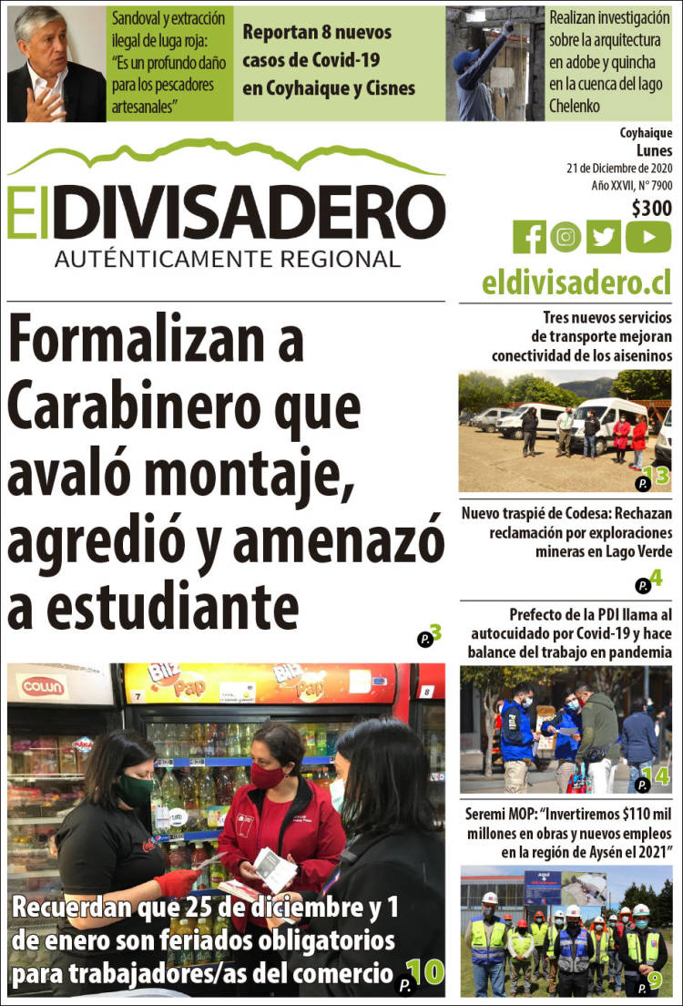 Portada de Diario El Divisadero (Chile)