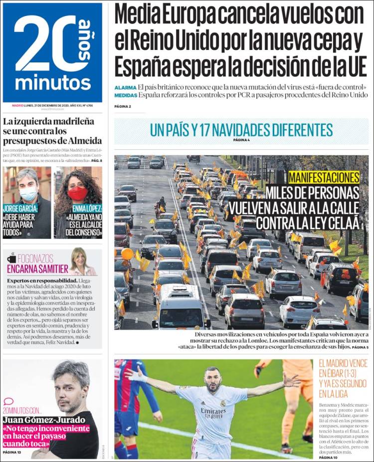 Portada de 20 Minutos - Madrid (Spain)