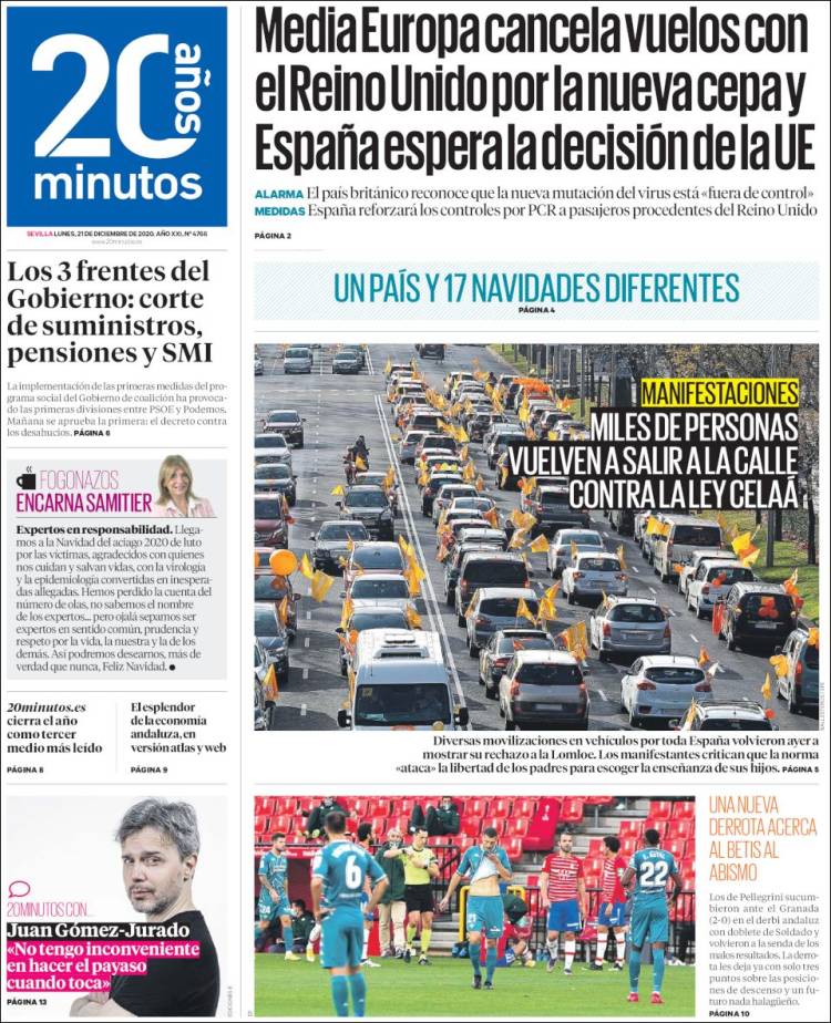 Portada de 20 Minutos - Sevilla (Spain)