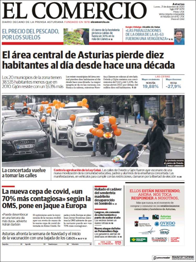 Portada de El Comercio (España)