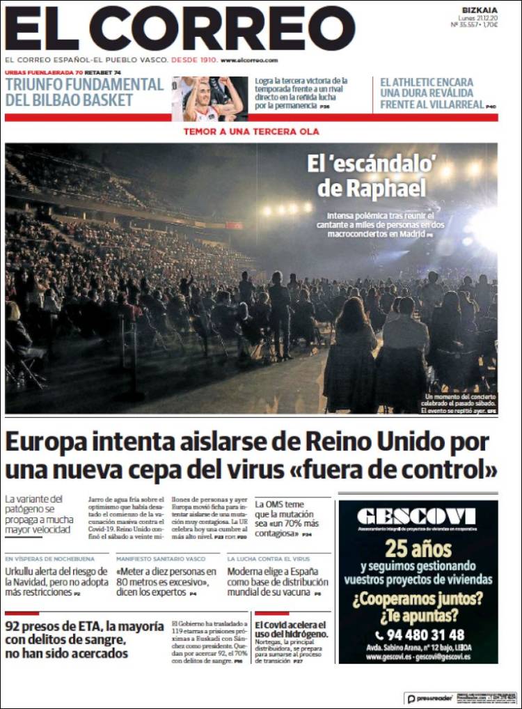 Portada de El Correo (Spain)