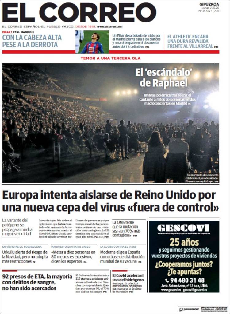 Portada de El Correo - Guipuzcoa (Spain)