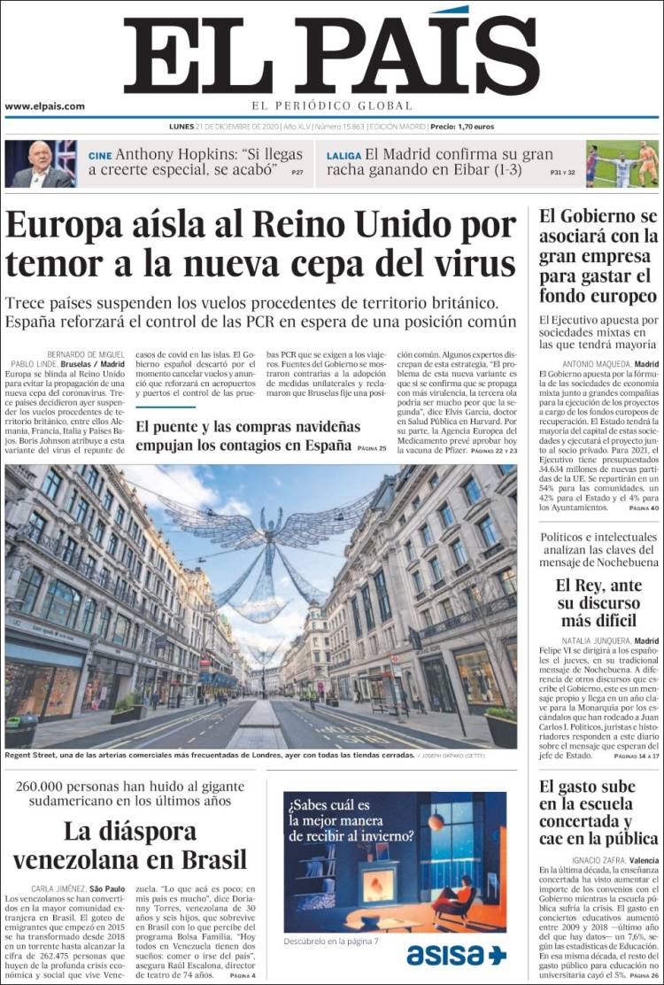 Portada de El País (Spain)