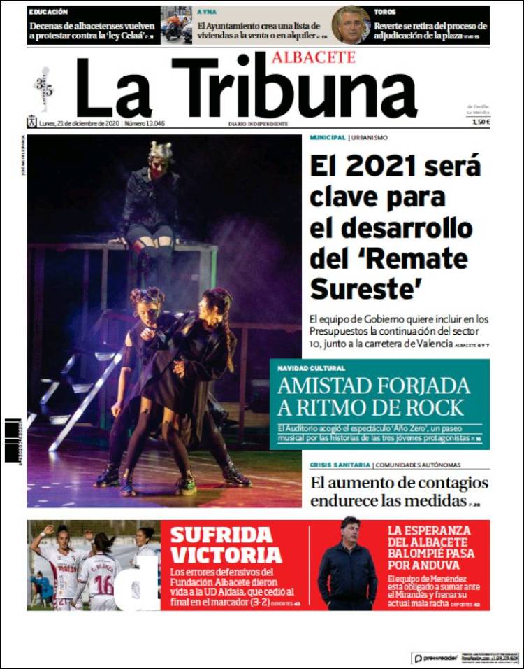 Portada de La Tribuna de Albacete (España)