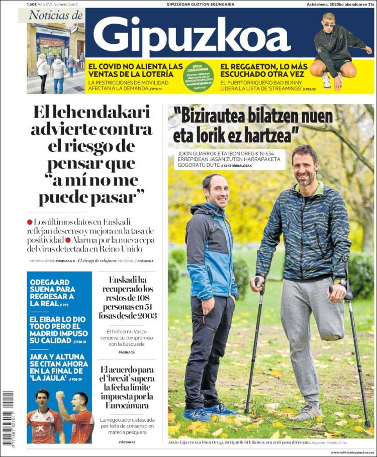 Portada de Noticias de Gipuzkoa (España)