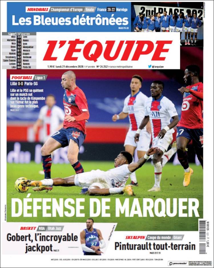 Portada de L'Equipe (Francia)