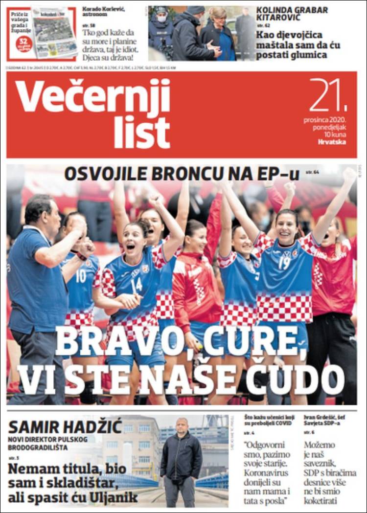 Portada de Večernji (Croacia)