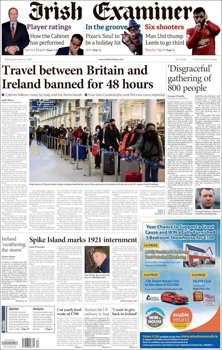 Portada de Irish Examiner (Irlanda)