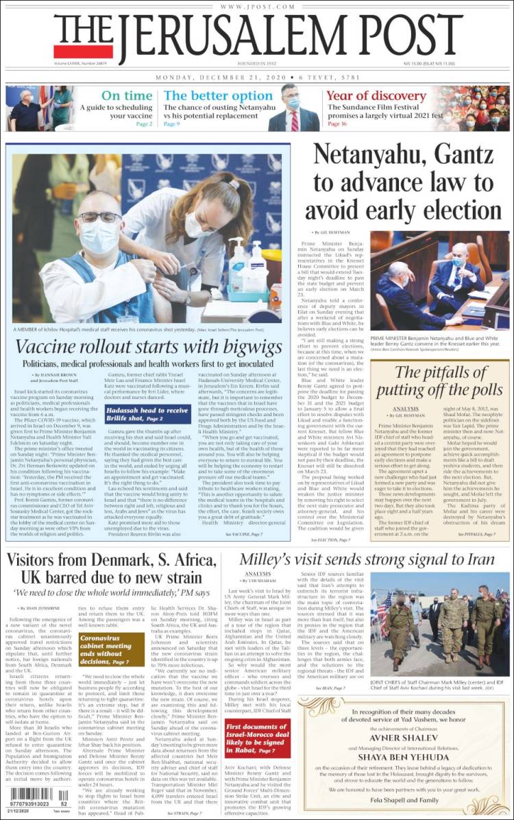 Portada de The Jerusalem Post (Israel)