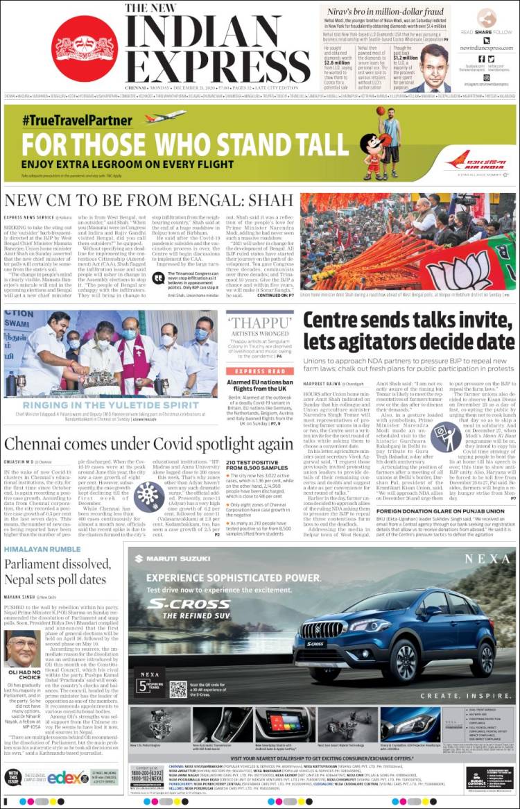 Portada de New Indian Express (India)