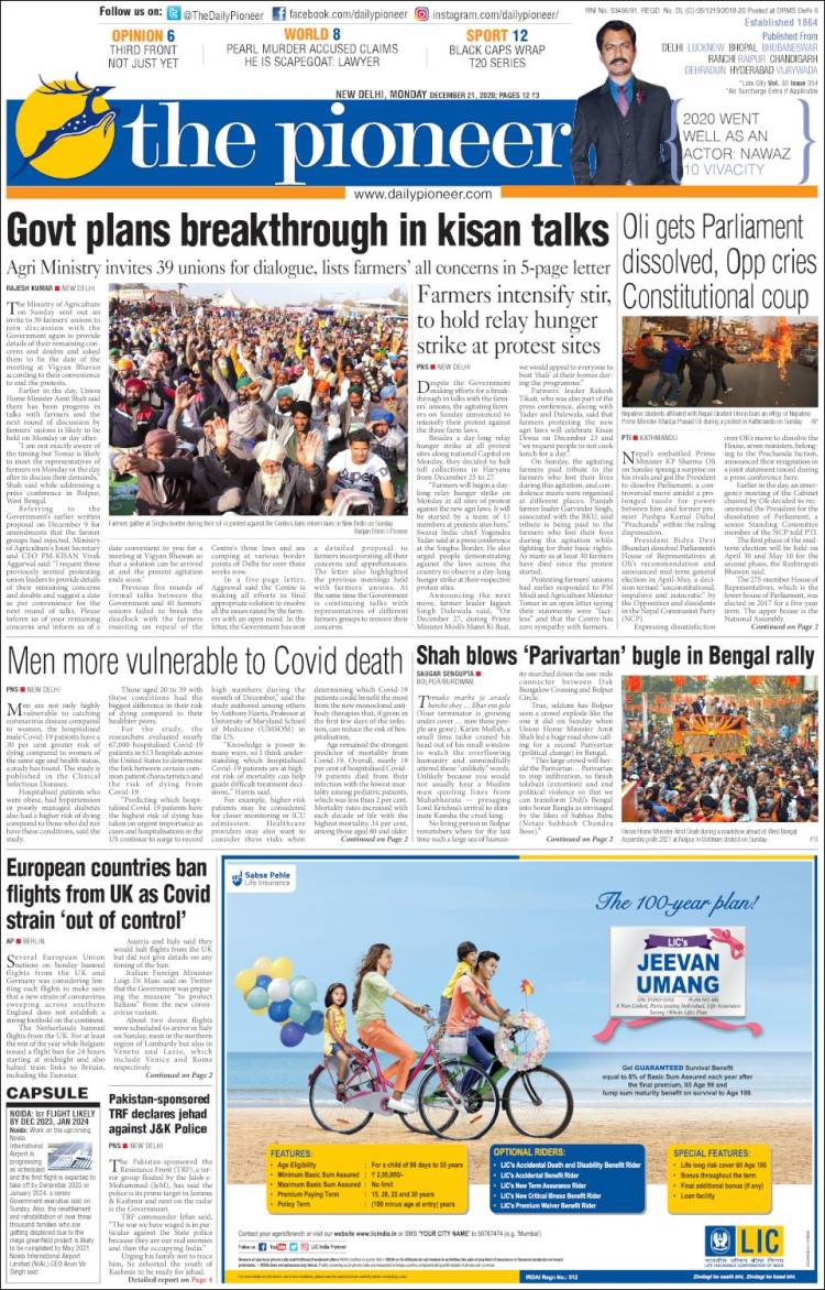 Portada de The Pioneer (India)