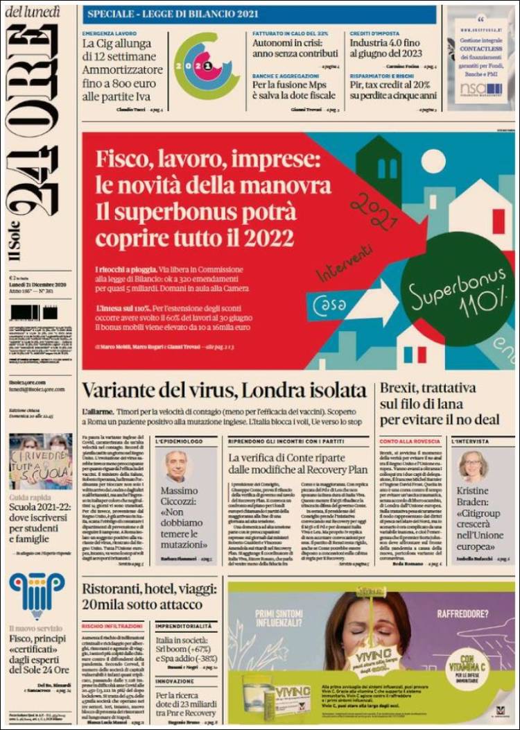 Portada de Il Sole 24 ORE (Italia)