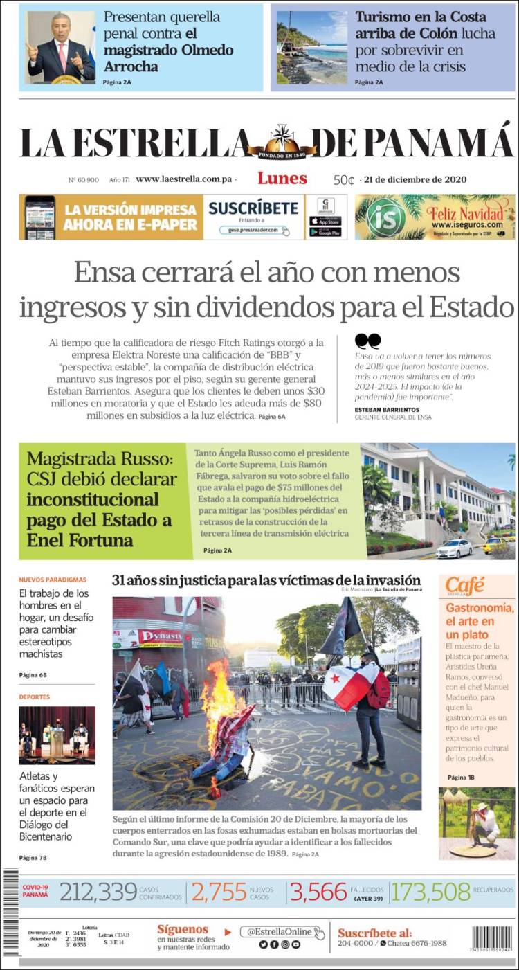 Portada de La Estrella de Panamá (Panam&aacute;)