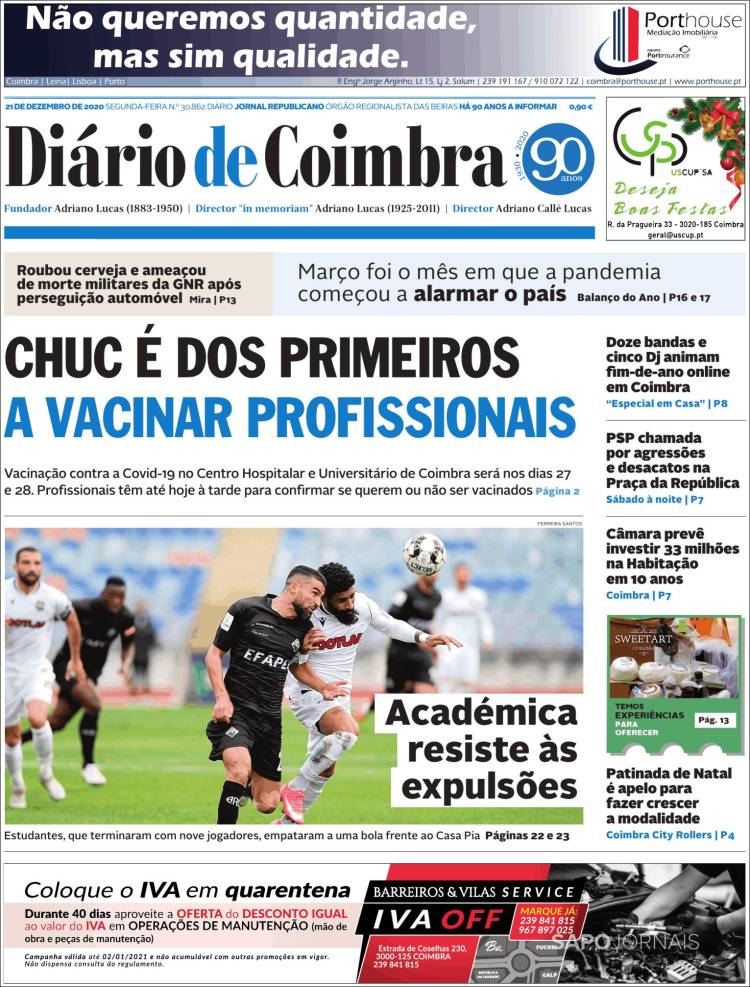 Portada de Diário de Coimbra (Portugal)
