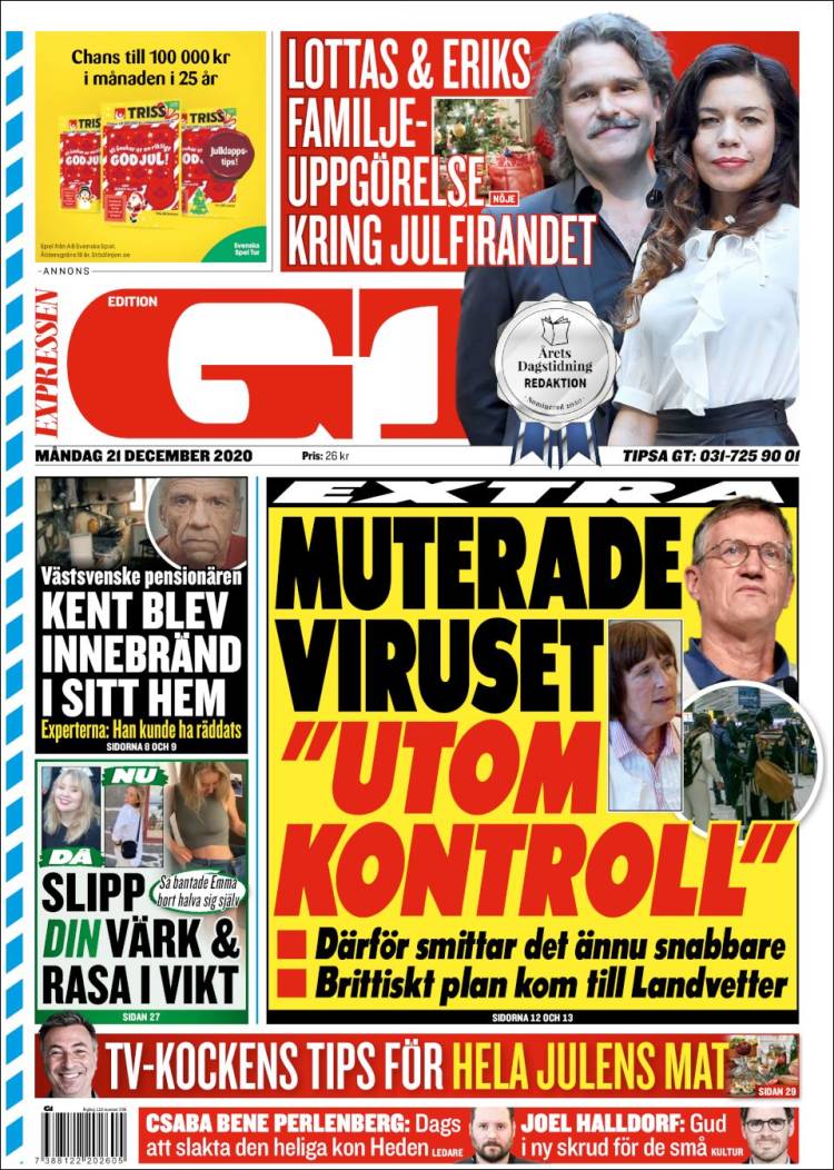Portada de Göteborgstidningen (Suecia)