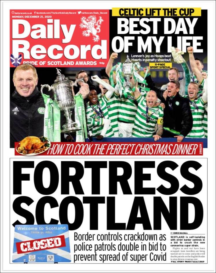 Portada de Daily Record (Reino Unido)