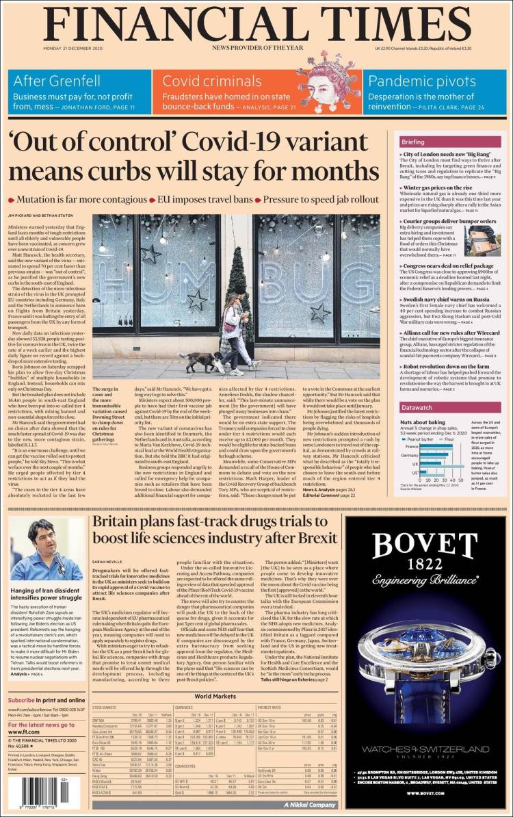 Portada de Financial Times (Reino Unido)