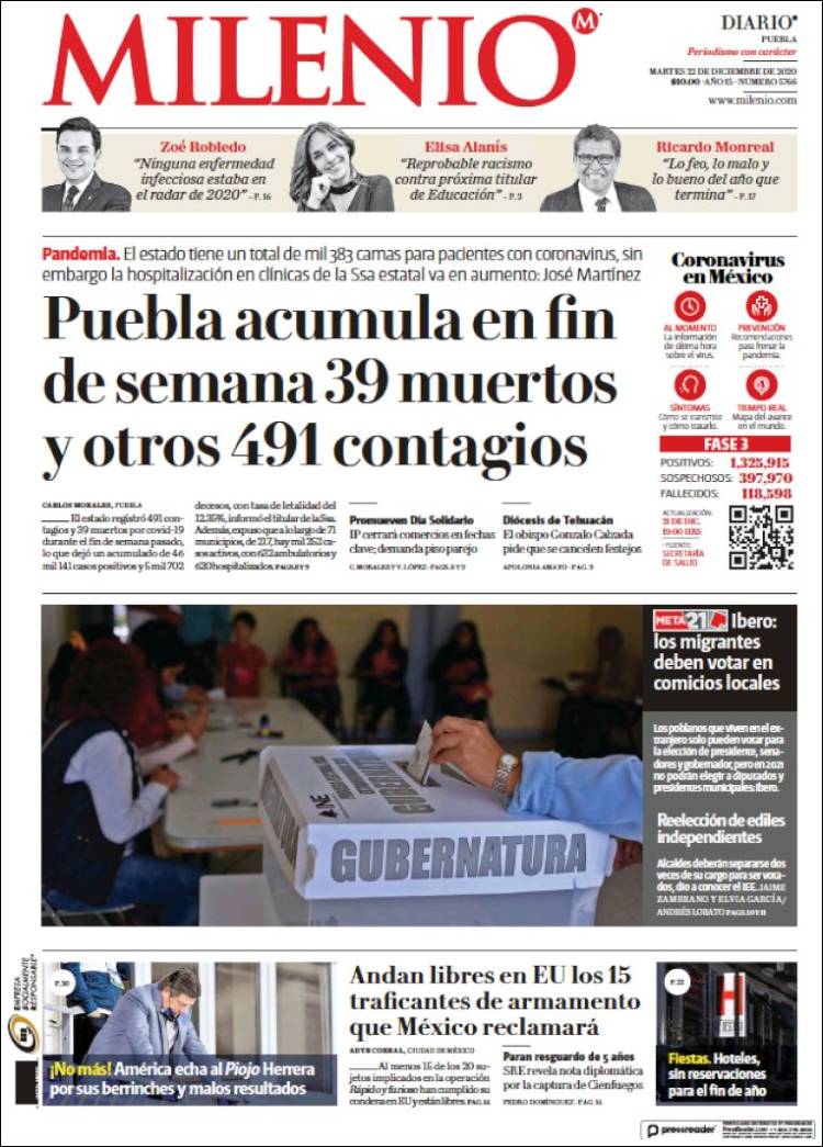 Portada de Milenio de Puebla (México)