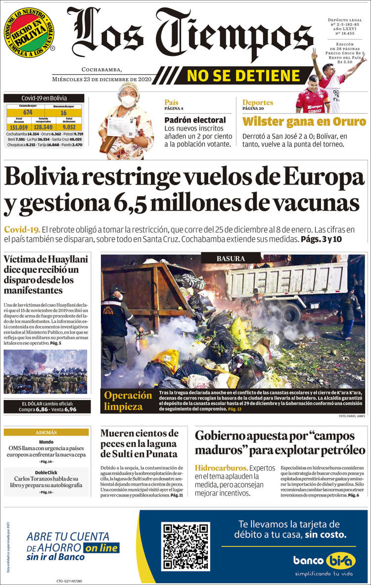 Portada de Los Tiempos (Bolivia)