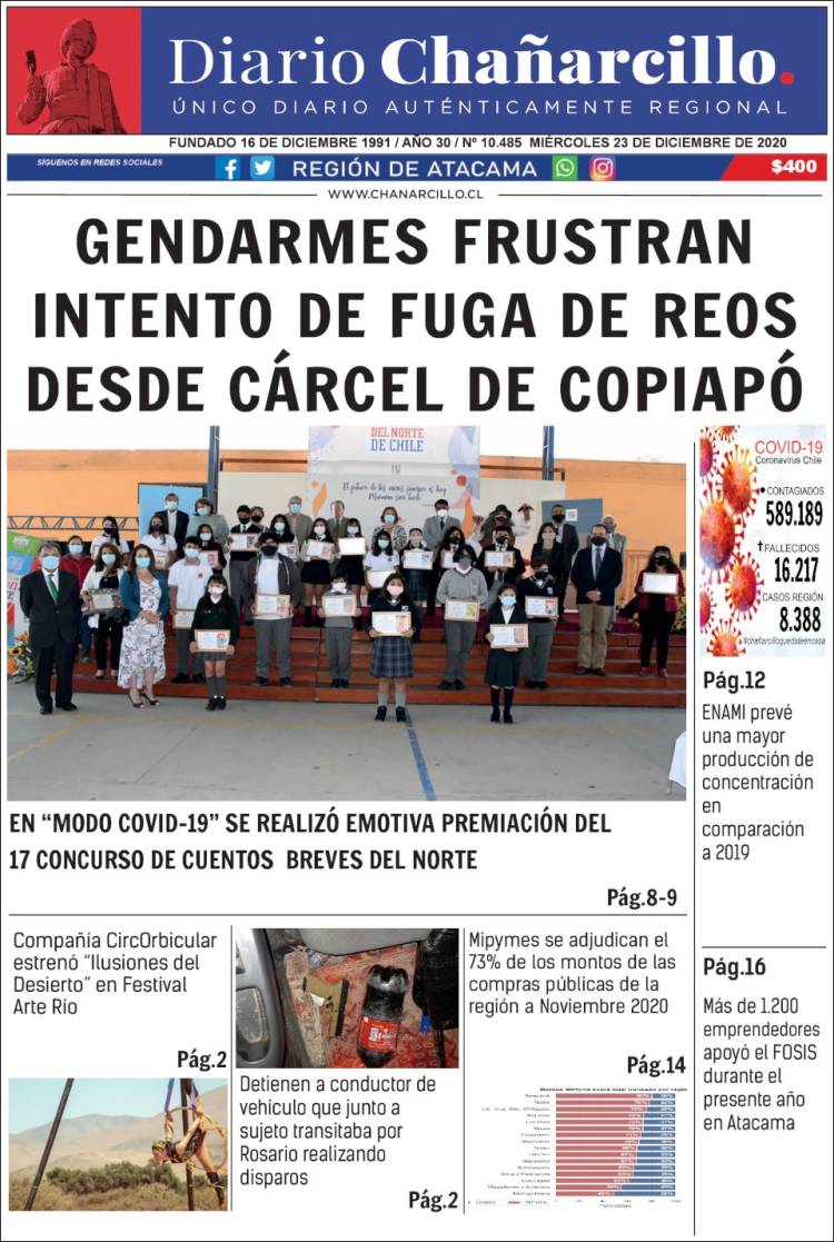 Portada de Diario Chañarcillo (Chile)