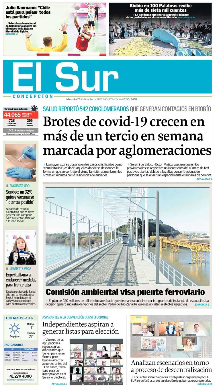 Portada de El Sur (Chile)