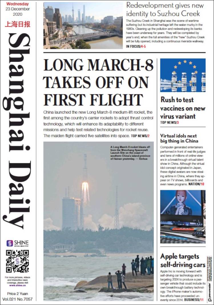 Portada de Shanghai Daily (China)