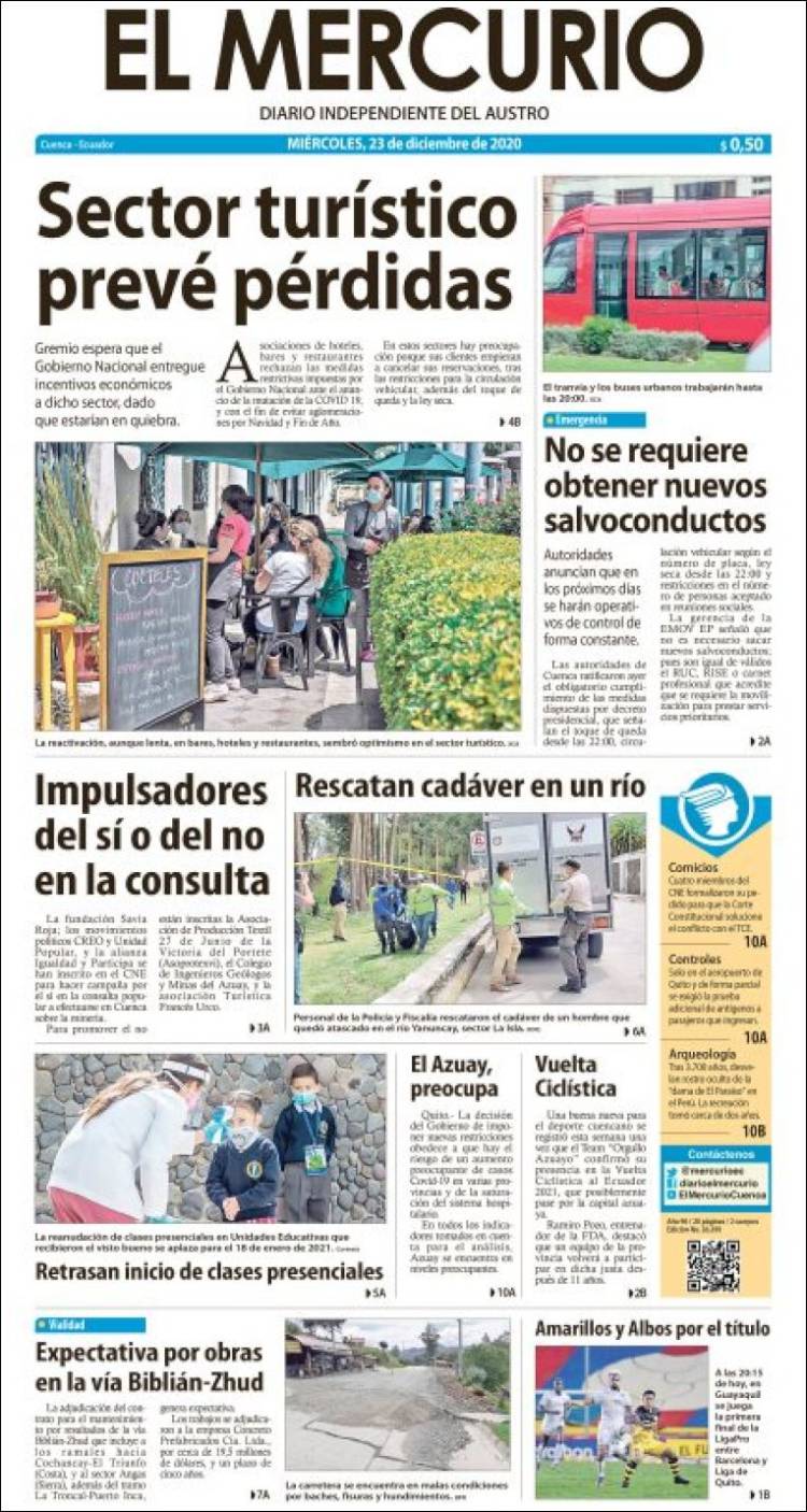 Portada de Diario El Mercurio (Ecuador)